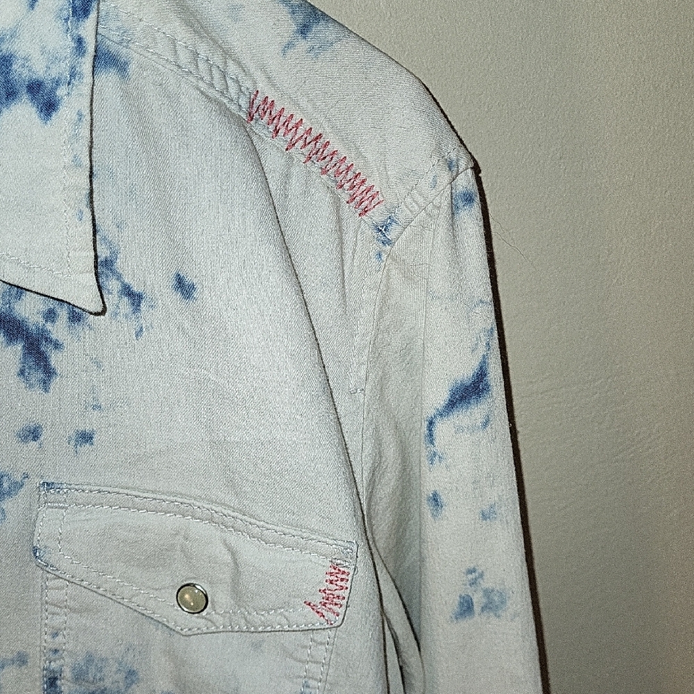 Micheal Ryan Embroidered Tie-Dye Denim Shirt With Pearl Snaps- L - Picture 5 of 10